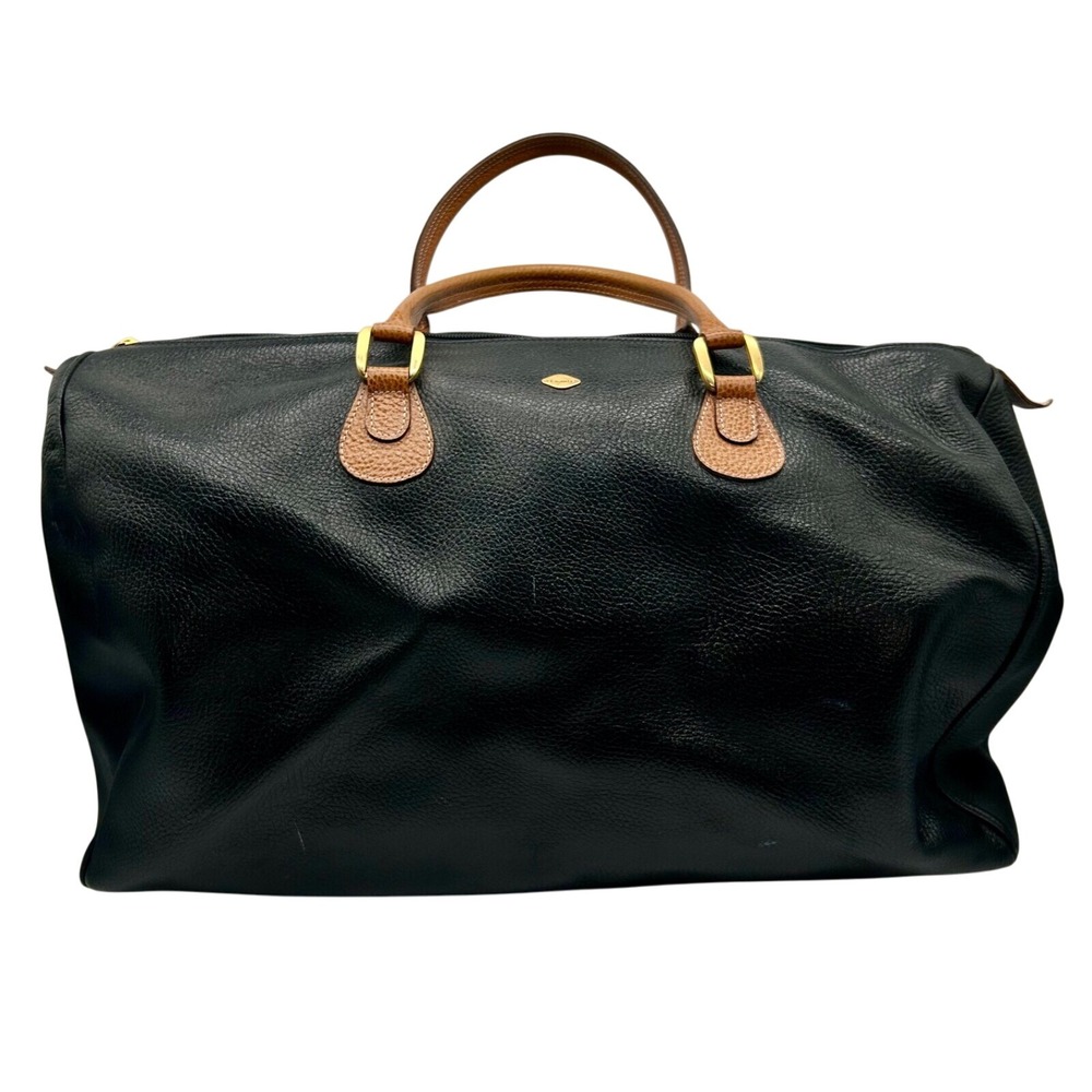 I‎ Santi Duffel Overnight Bag Leather Made In Italy Black Brown Top Handle EUC